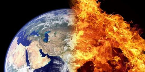 Extreme Heat (Heat Dome) mother earth globe half on fire.