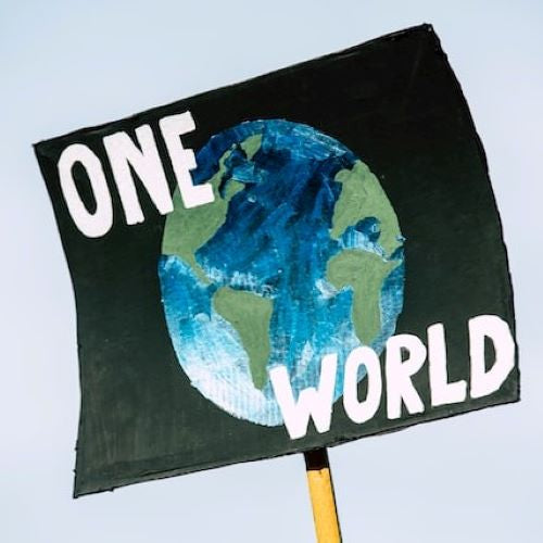 One world climate action sign. 